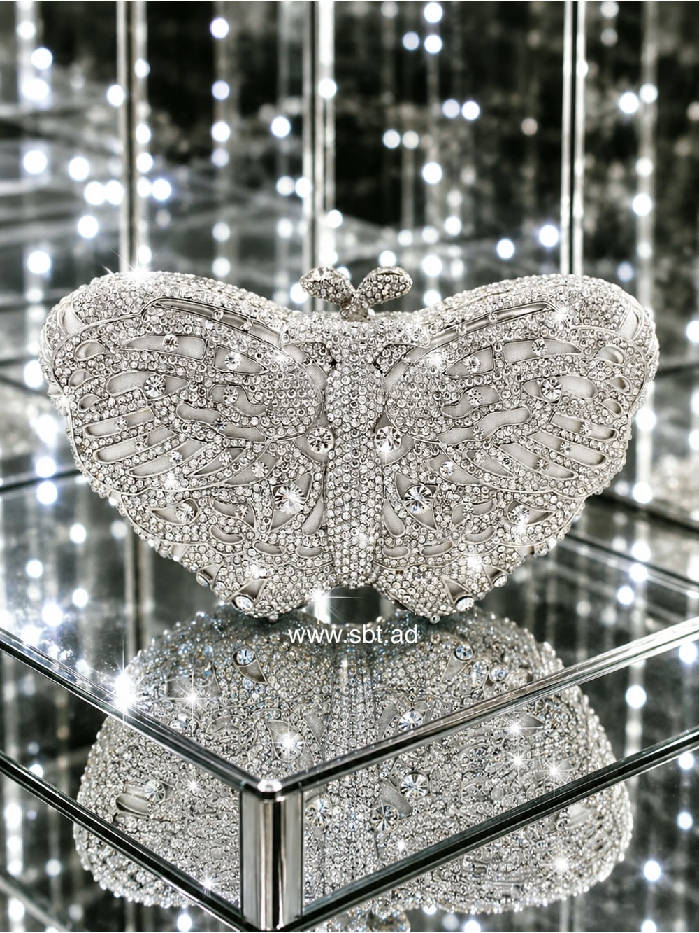 NWT Butterfly Clutch Purse Swarovski Crystal Rhinestone Luxury Evening Bag +Gift